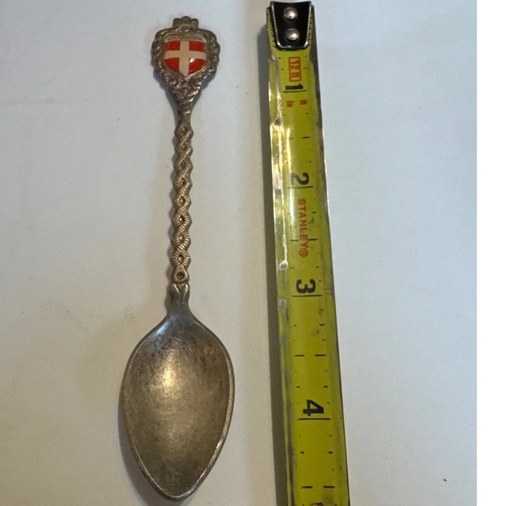 Vintage Danmark Denmark Souvenir Spoon Enamel Shield Coat‎ of Arms Silverplated